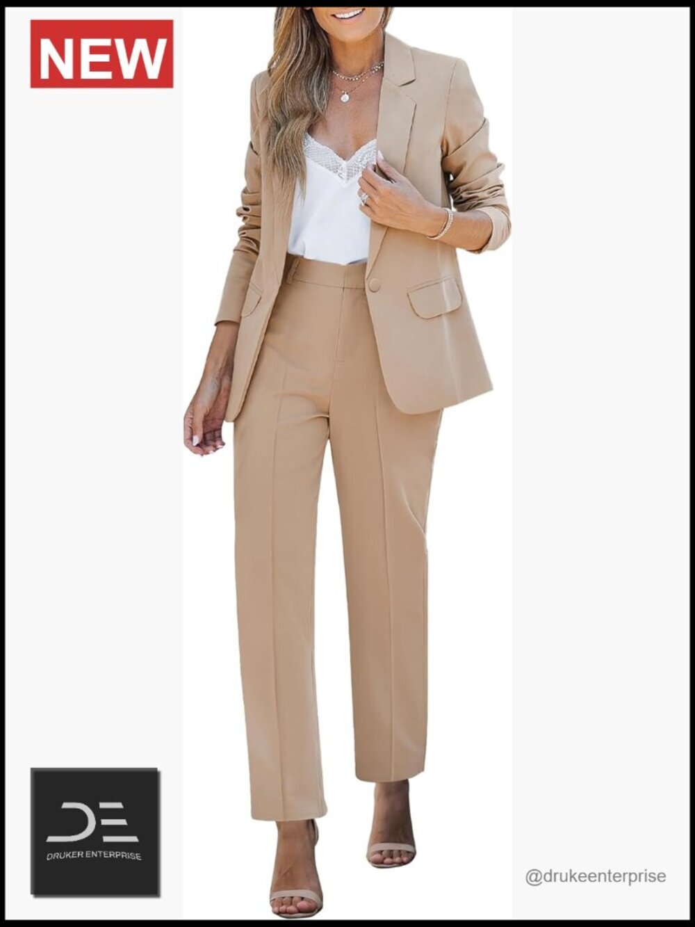 Two Piece Pantsuit Set with Blazer and Straight Leg Pants Business Casual Work